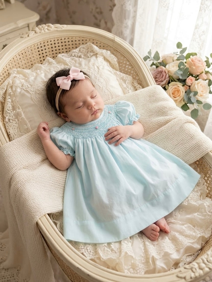 Mint Floral Smocked Dress - Ella Marina Baby