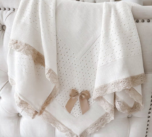 Portuguese Lace Blanket - Cream + Gold