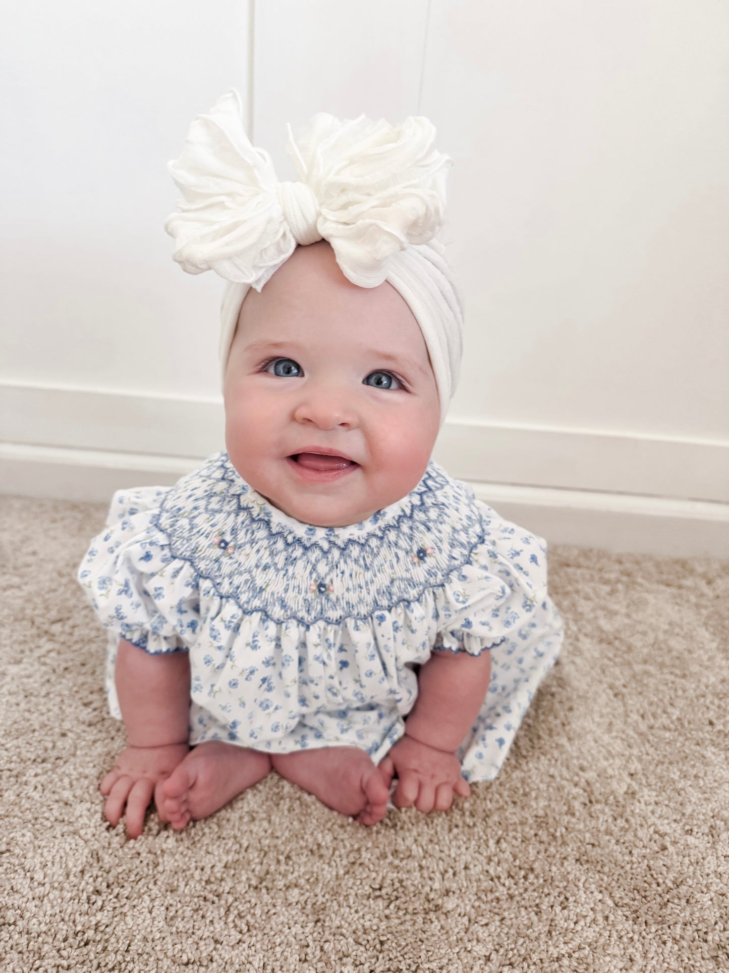 Blue Floral Smocked Dress