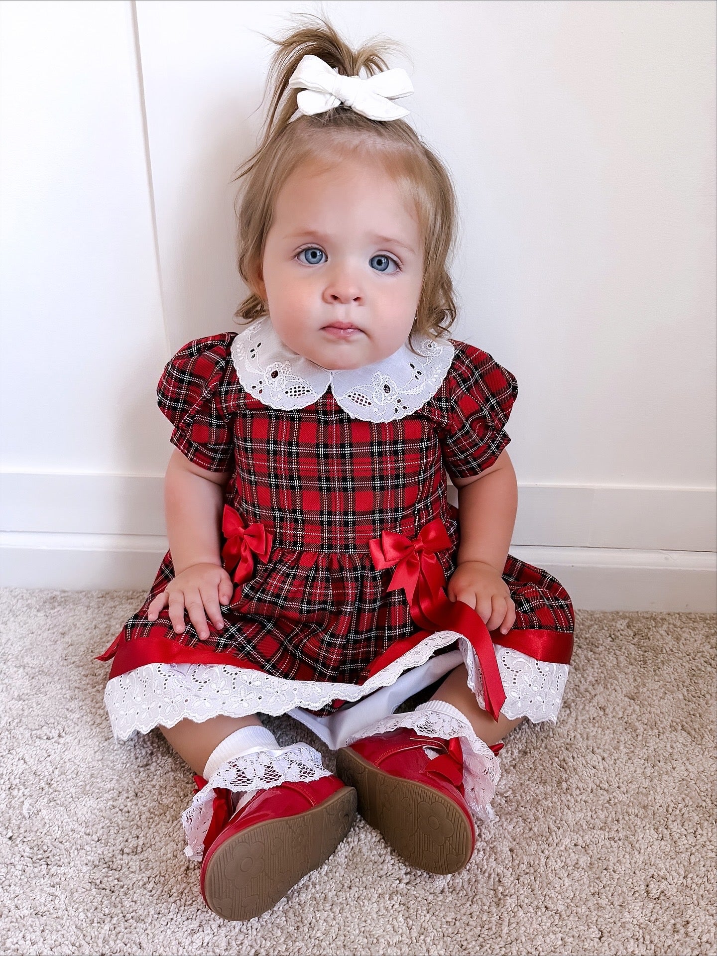 Short Sleeve Tartan Lace Dress