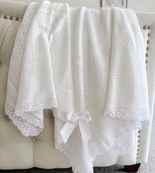 Portuguese Lace Blanket - White - Ella Marina Baby