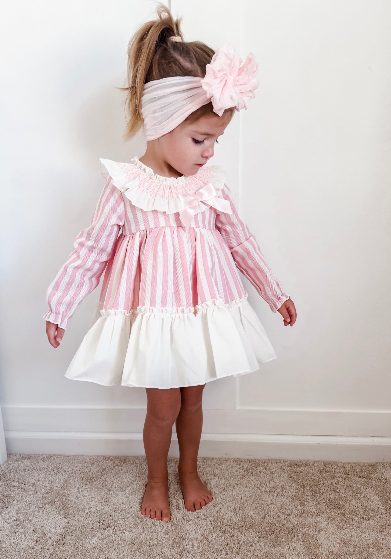 Spanish Smocked Collar Stripe Dress