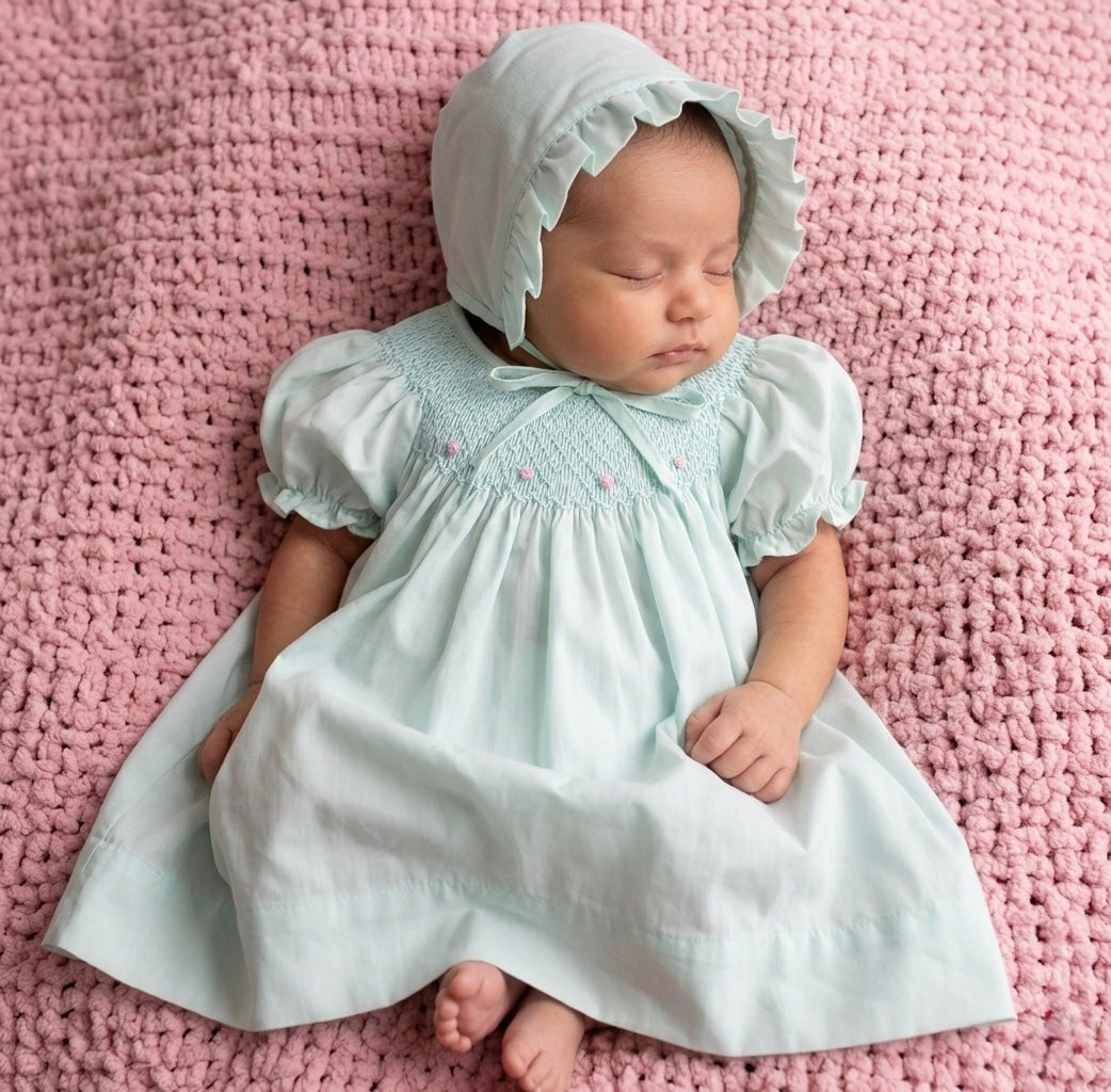 Mint Floral Smocked Dress - Ella Marina Baby