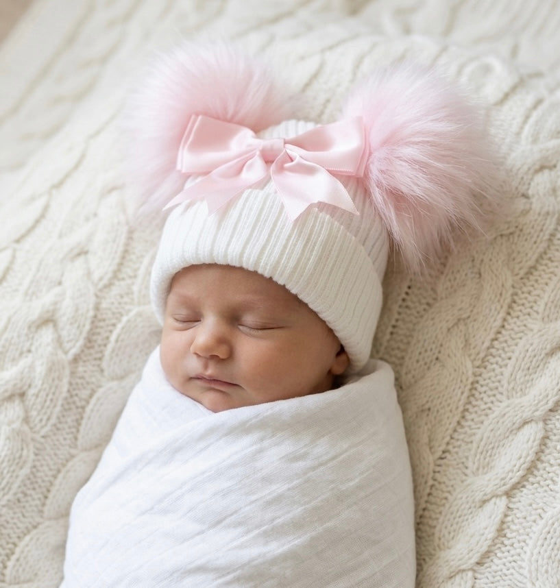 White and Pink Bow Hat - Ella Marina Baby