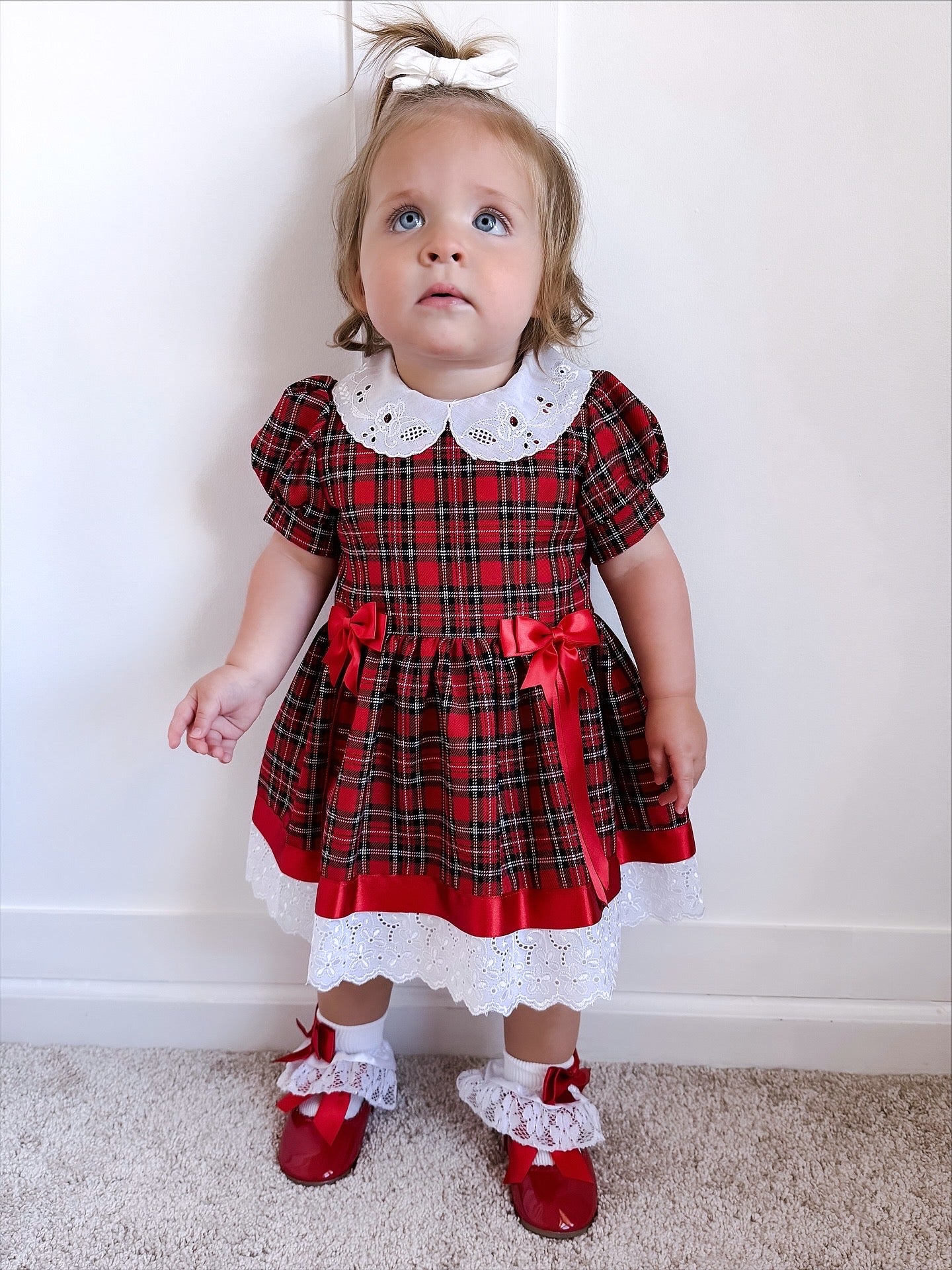 Short Sleeve Tartan Lace Dress