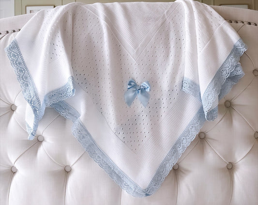 Spanish Lace Blanket - White/Blue