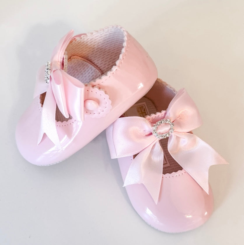 Diamante Bow Soft Sole Shoe - Pink - Ella Marina Baby