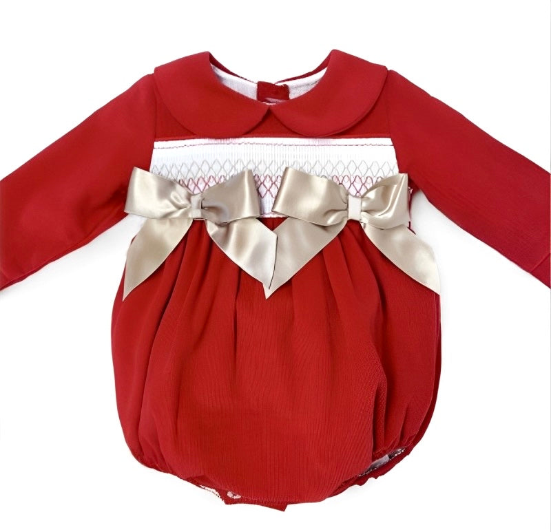 Red and Gold Smocked Romper - Ella Marina Baby