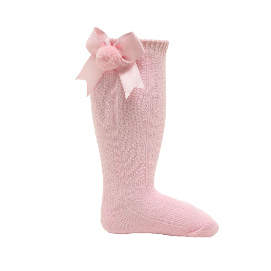 Pink Knee Length Pom Socks