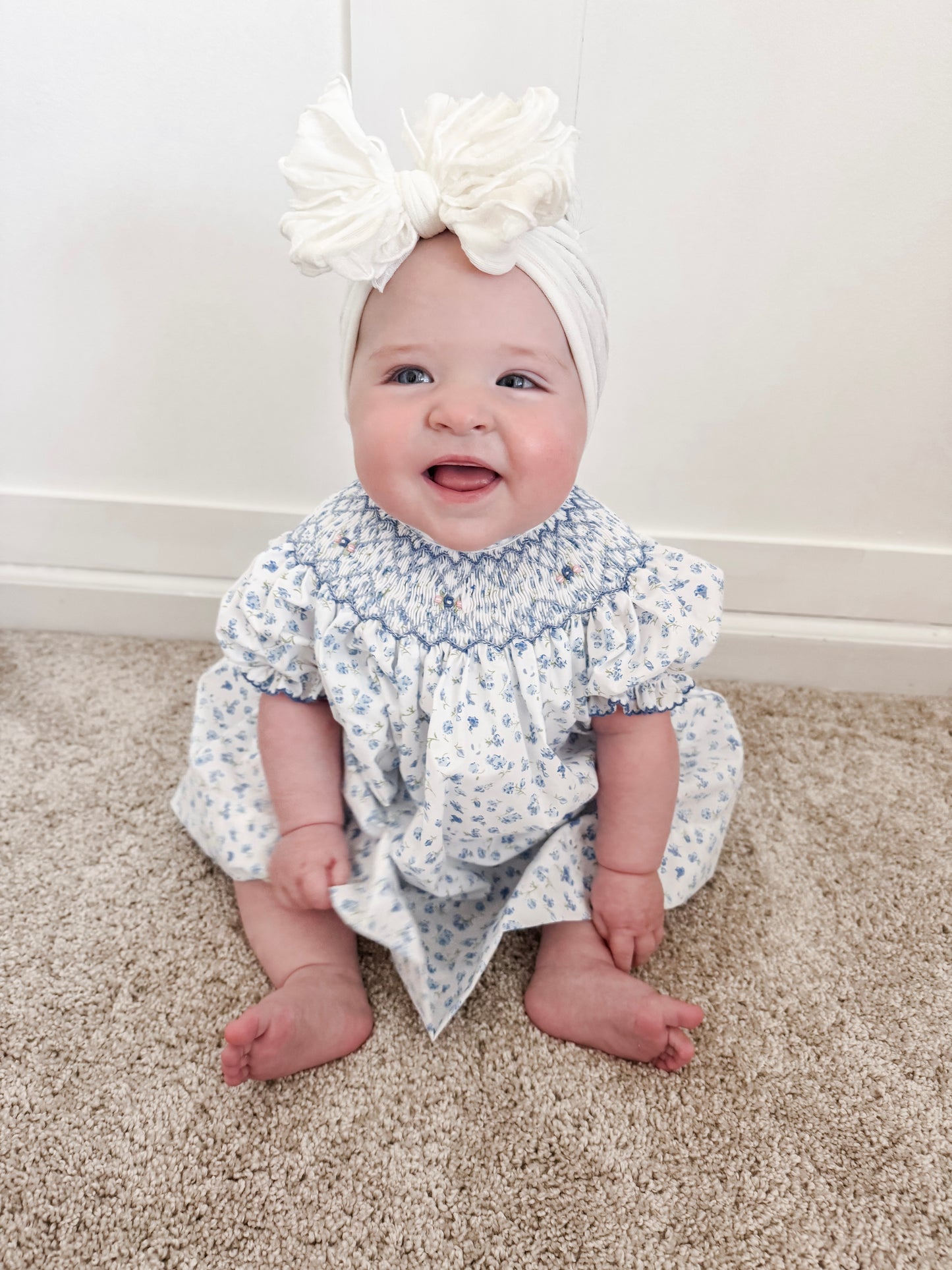 Blue Floral Smocked Dress