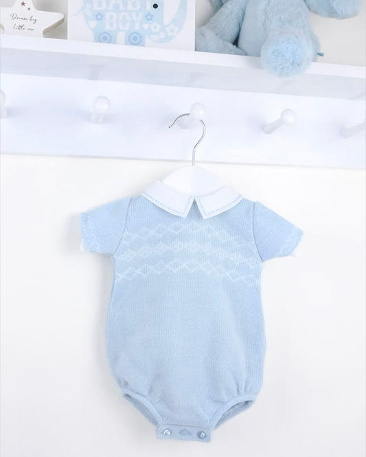Blue Knit Romper - Ella Marina Baby