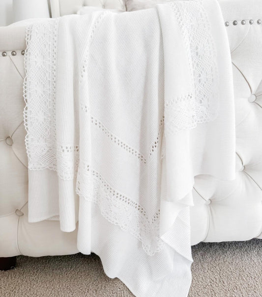 Spanish Lace Blanket - White - Ella Marina Baby