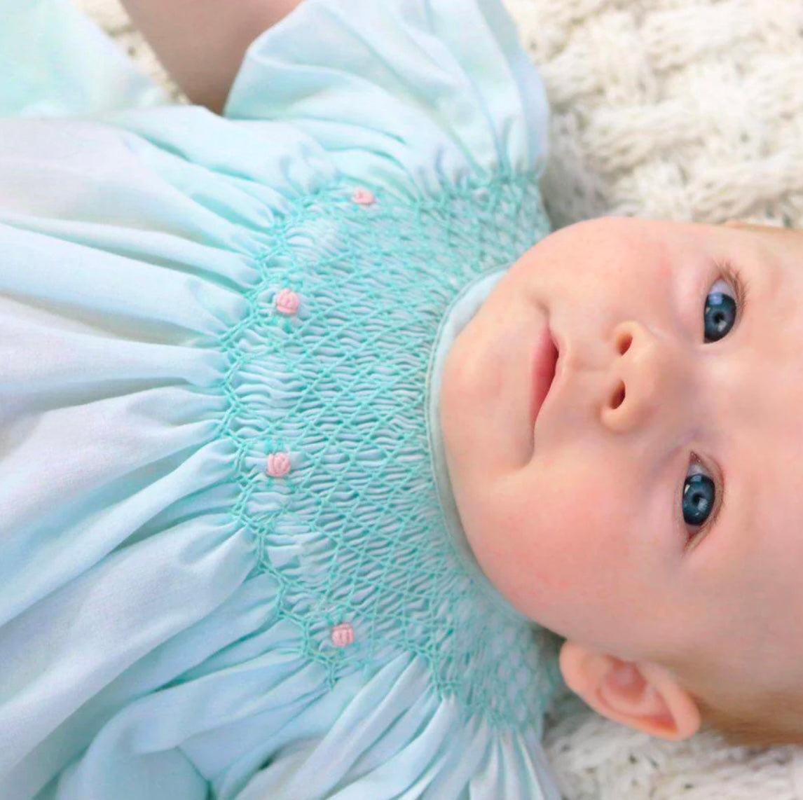 Mint Floral Smocked Dress