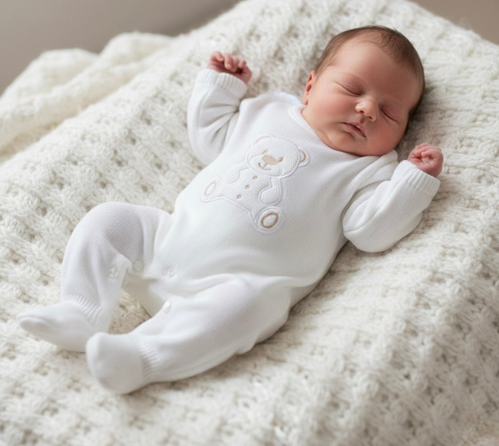 Teddy Bear Knit Romper - White
