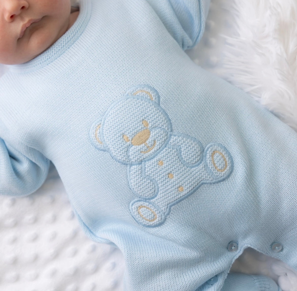 Teddy Bear Knit Romper - Blue - Ella Marina Baby