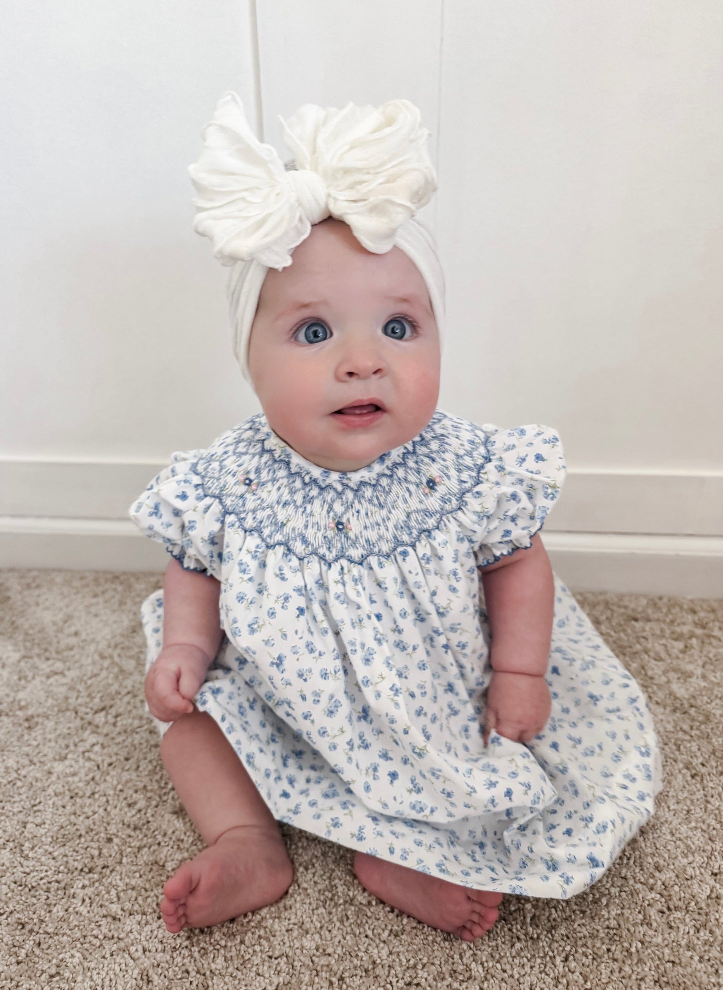 Blue Floral Smocked Dress