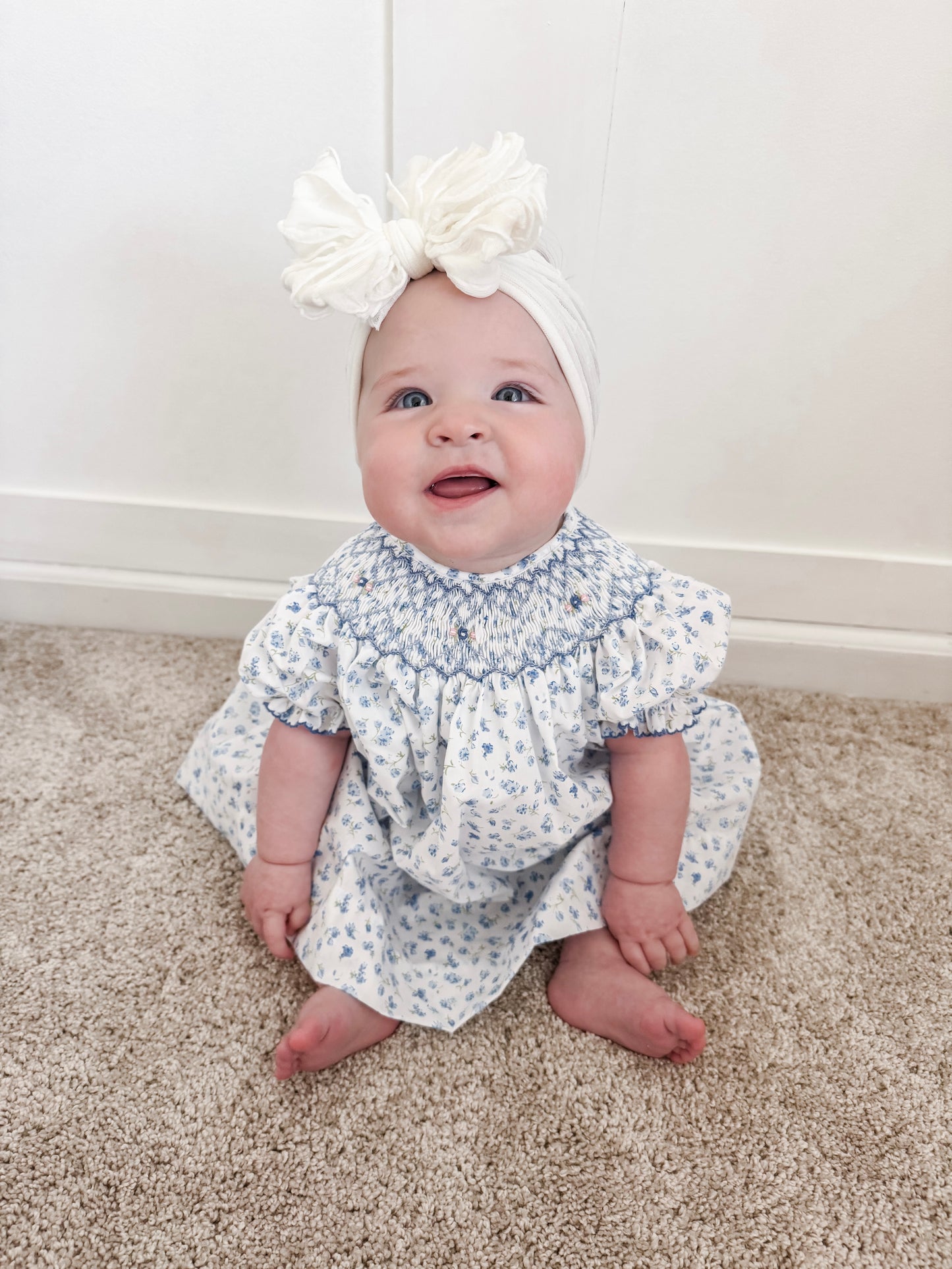 Blue Floral Smocked Dress