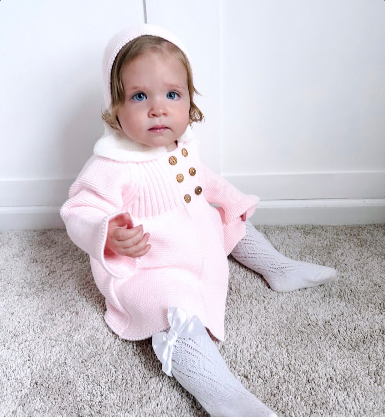 Pink Knitted Spanish Coat + Bonnet