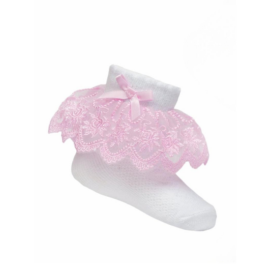 Pink Floral Frill Socks