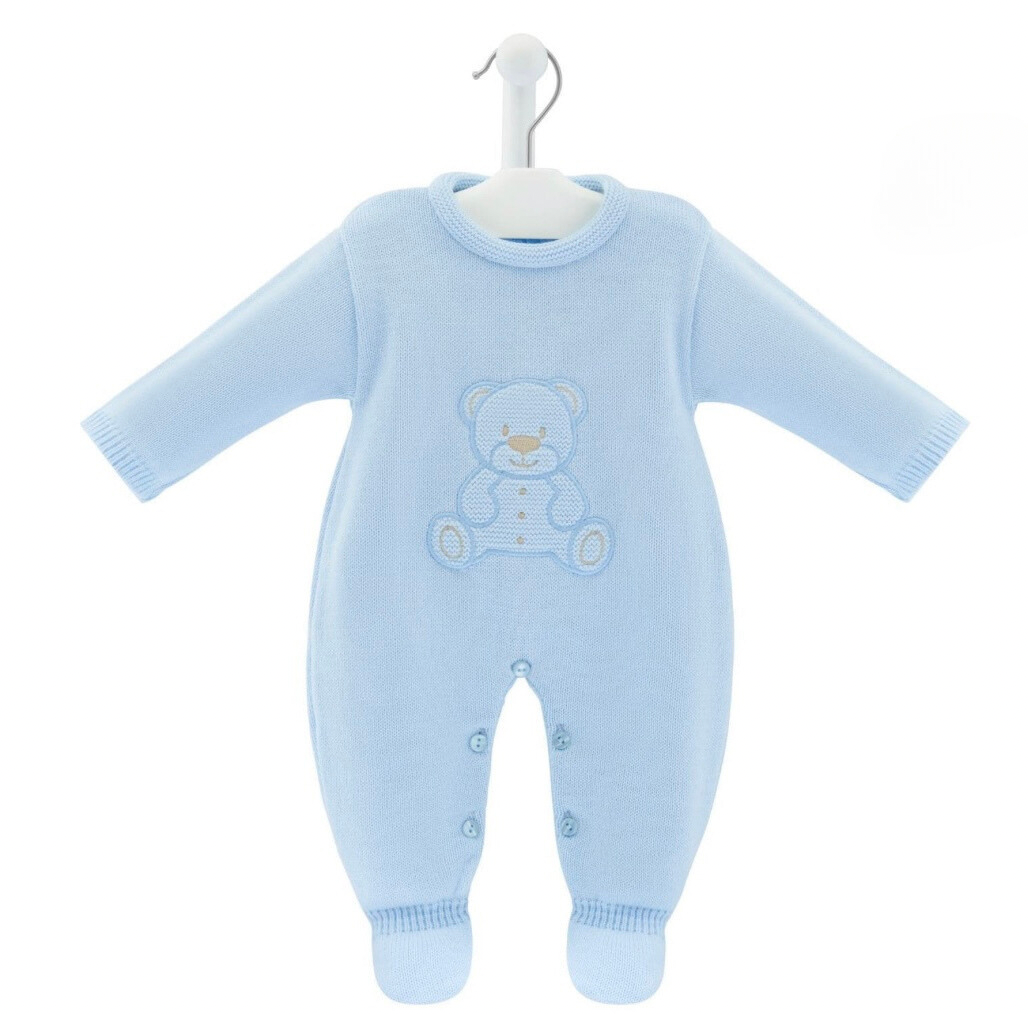 Teddy Bear Knit Romper - Blue - Ella Marina Baby