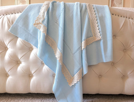 Spanish Lace Blanket - Blue/Ivory