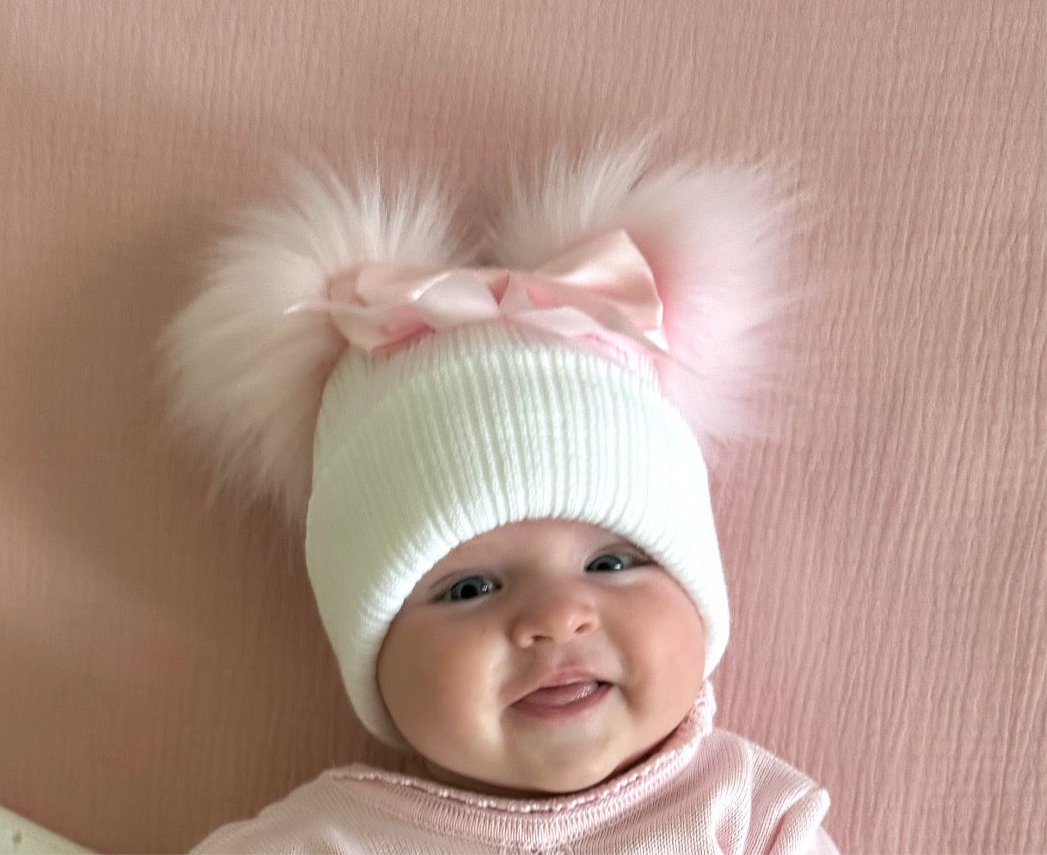 Pink and White Bow Hat