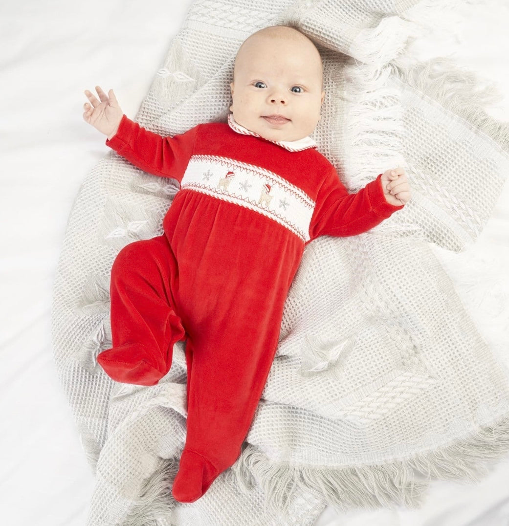 Smocked Reindeer Sleepsuit - Ella Marina Baby