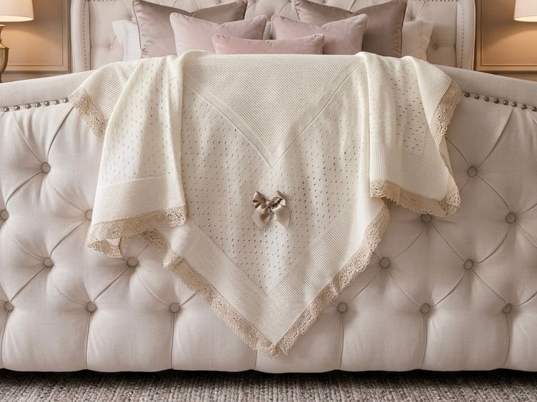 Portuguese Lace Blanket - Cream + Gold - Ella Marina Baby