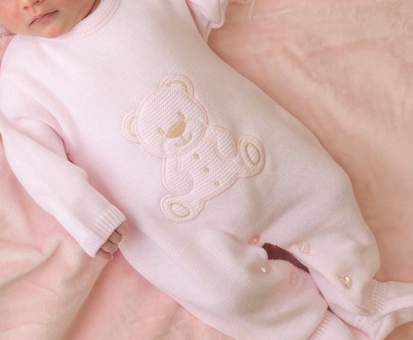 Teddy Bear Knit Romper - Pink - Ella Marina Baby