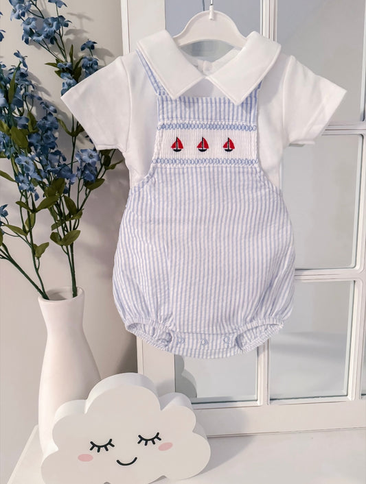 Smocked Sailboat Overalls - Ella Marina Baby