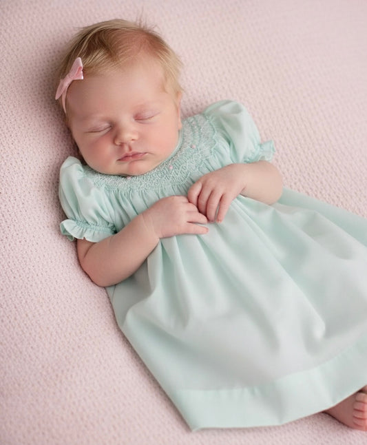 Mint Floral Smocked Dress