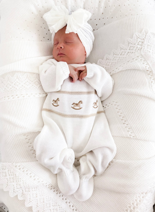 Knitted Rocking Horse Onsie - White