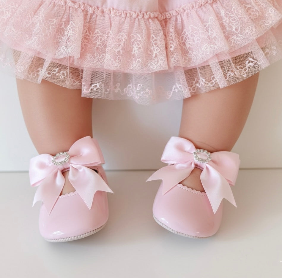 Diamante Bow Soft Sole Shoe - Pink
