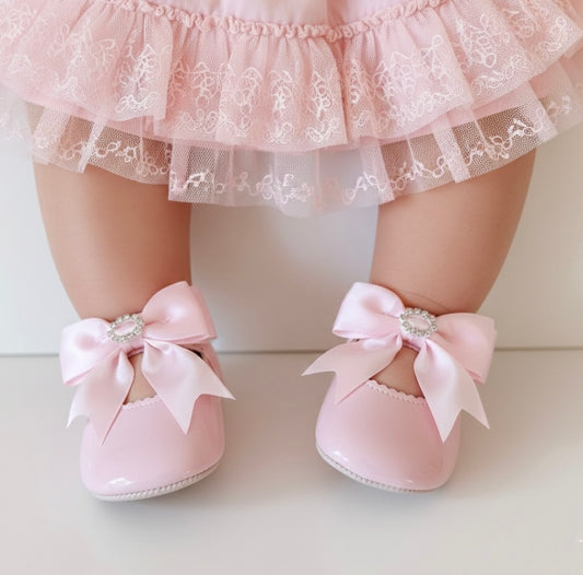 Diamante Bow Soft Sole Shoe - Pink