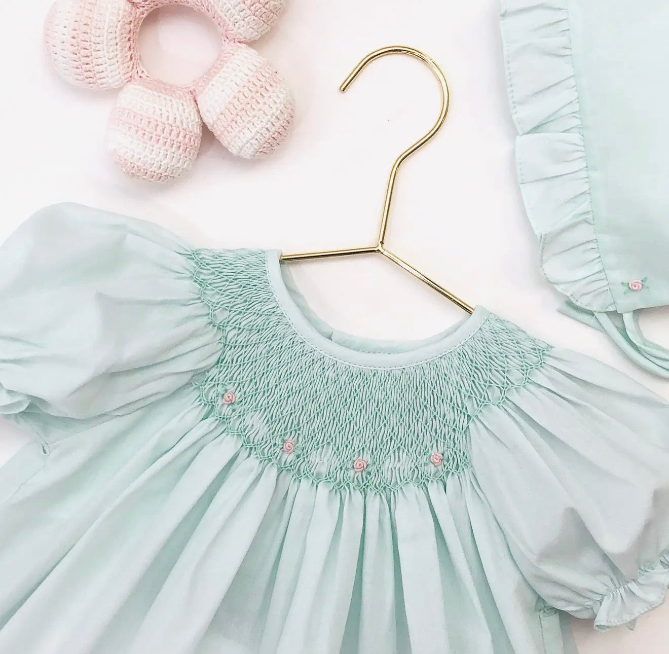 Mint Floral Smocked Dress - Ella Marina Baby