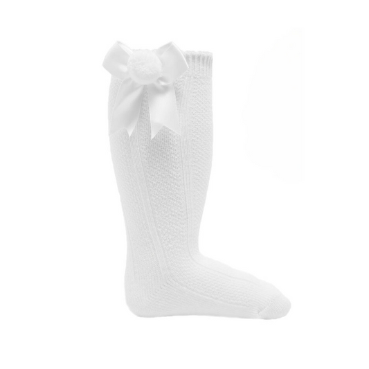 White Knee Length Pom Socks