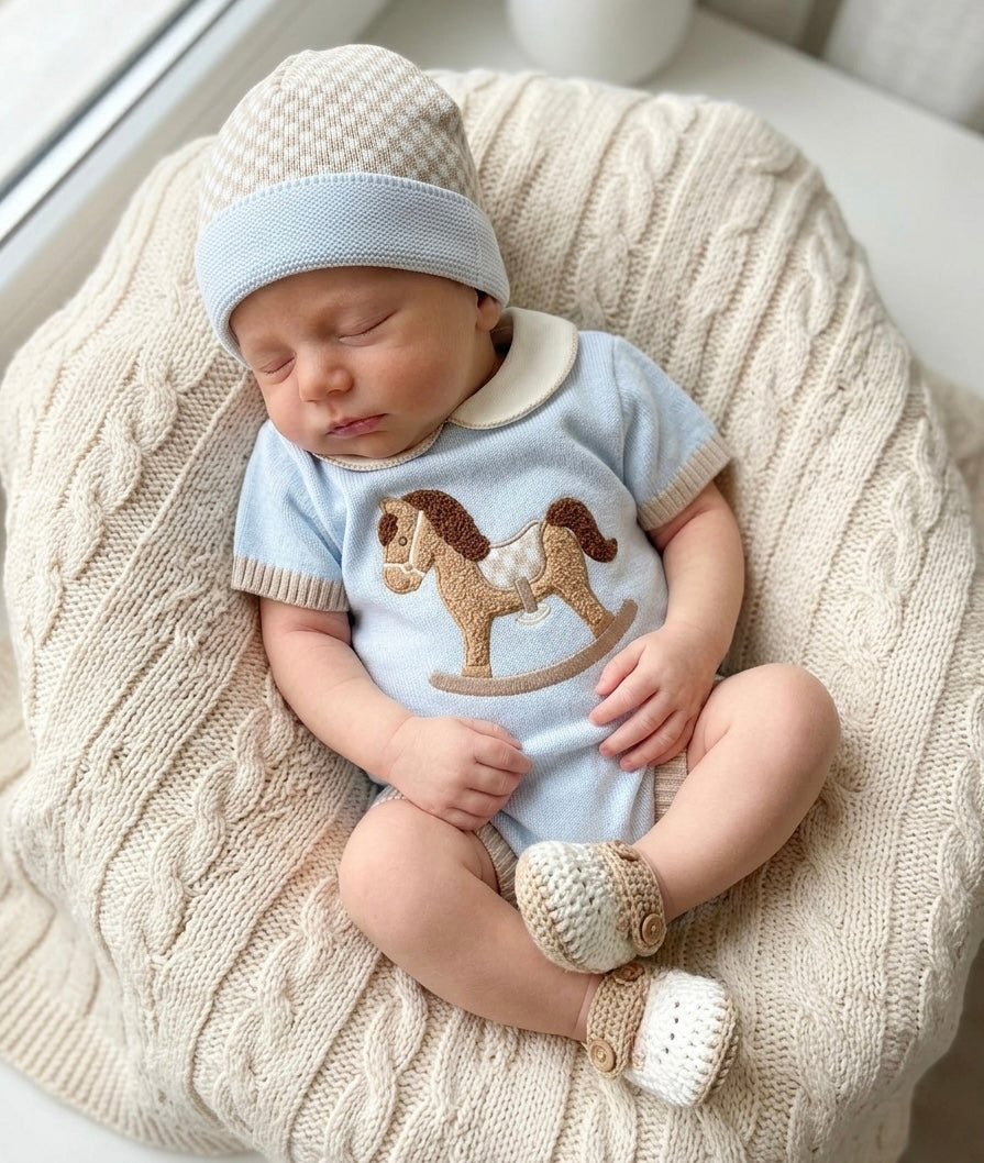 Rocking Horse Short Romper - Blue
