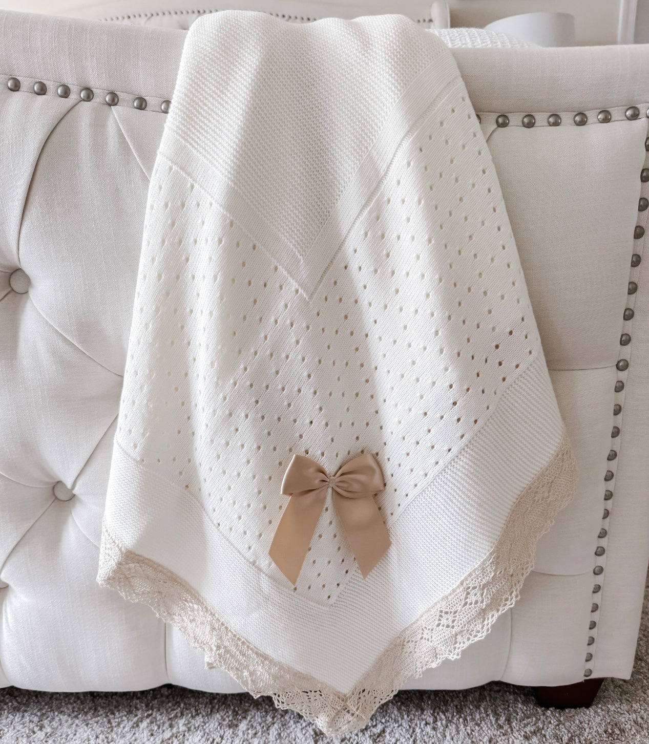 Portuguese Lace Blanket - Cream + Gold - Ella Marina Baby