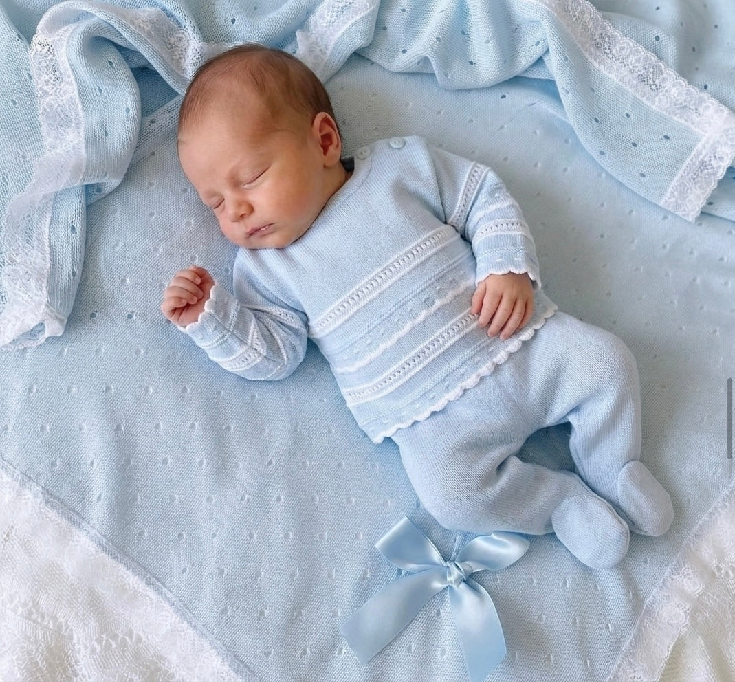 Portugese Knitted Set - Blue - Ella Marina Baby