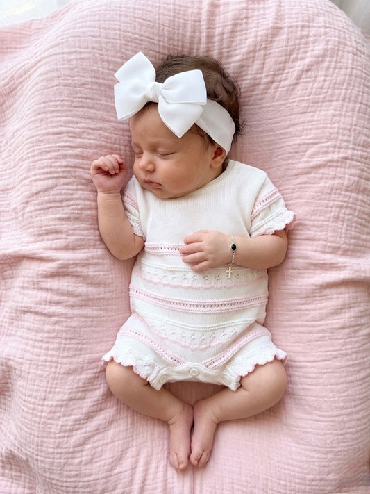 Pink and White Knitted Romper - Ella Marina Baby