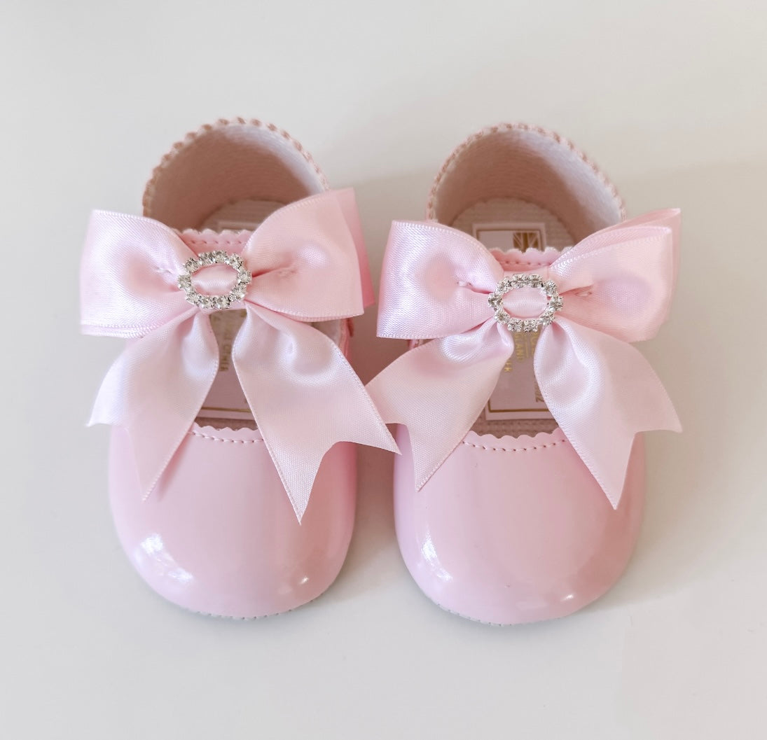 Diamante Bow Soft Sole Shoe - Pink - Ella Marina Baby