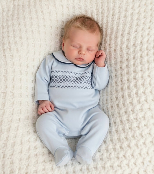 Smocked Blue Sleepsuit