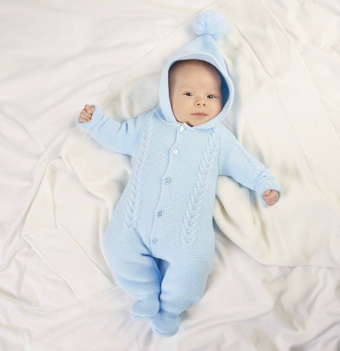 Knitted Bobble Onsie - Blue - Ella Marina Baby