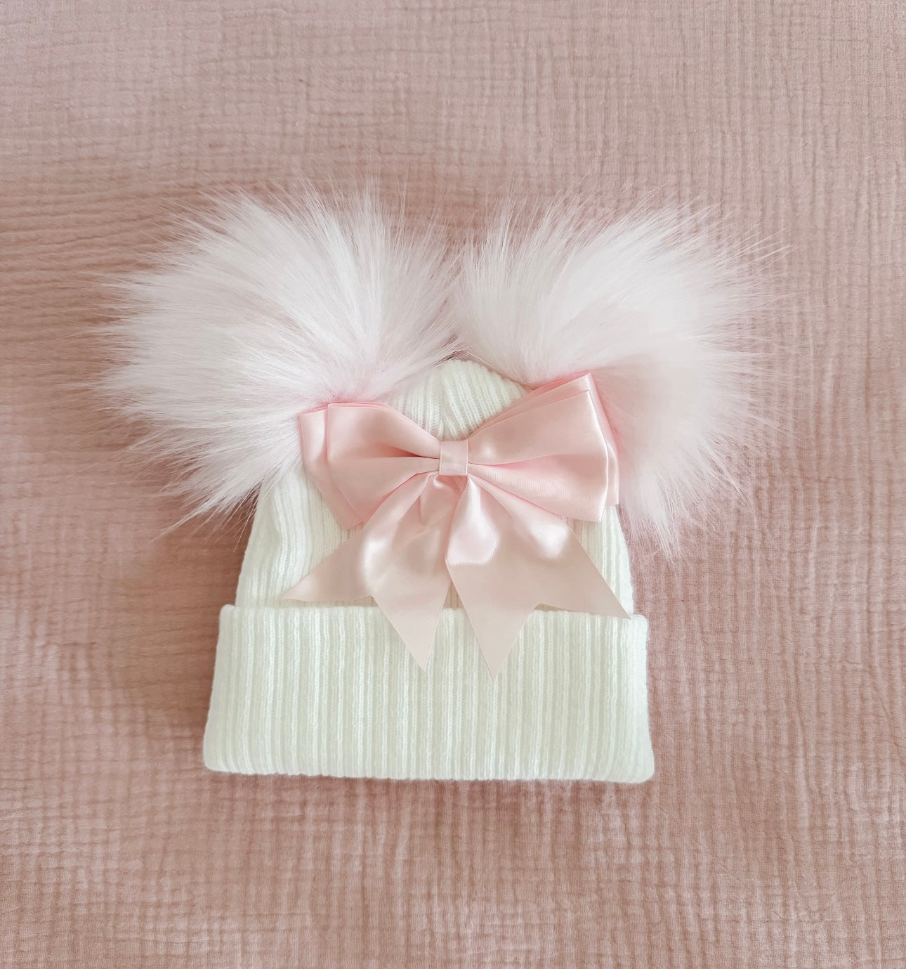 Pink and White Bow Hat