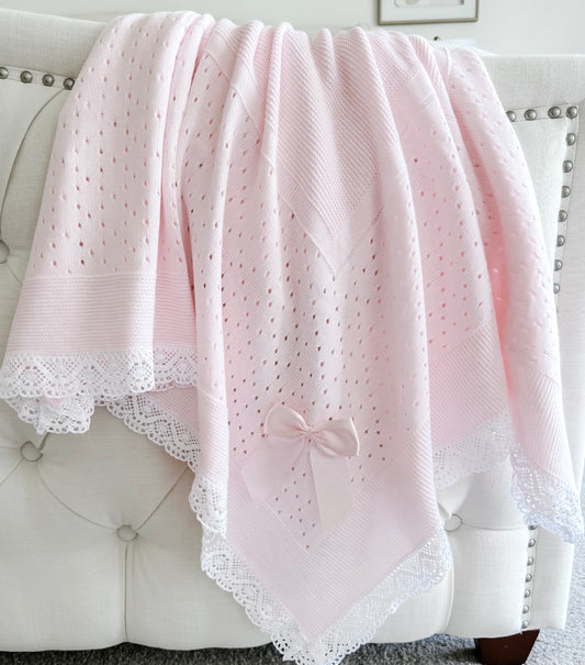 Portuguese Lace Blanket - Pink - Ella Marina Baby