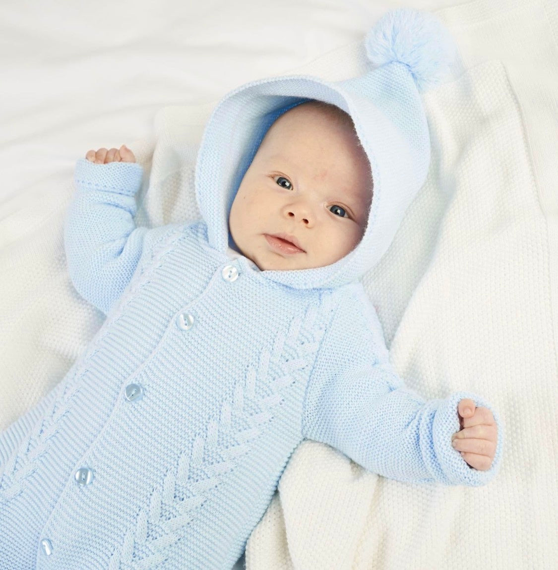 Knitted Bobble Onsie - Blue - Ella Marina Baby