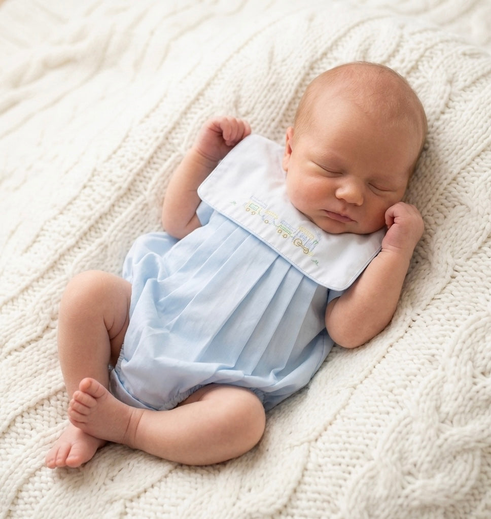 Hand Embroidered Train Romper - Ella Marina Baby