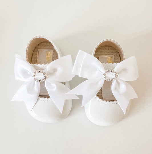 Diamante Bow Soft Sole Shoe - White - Ella Marina Baby