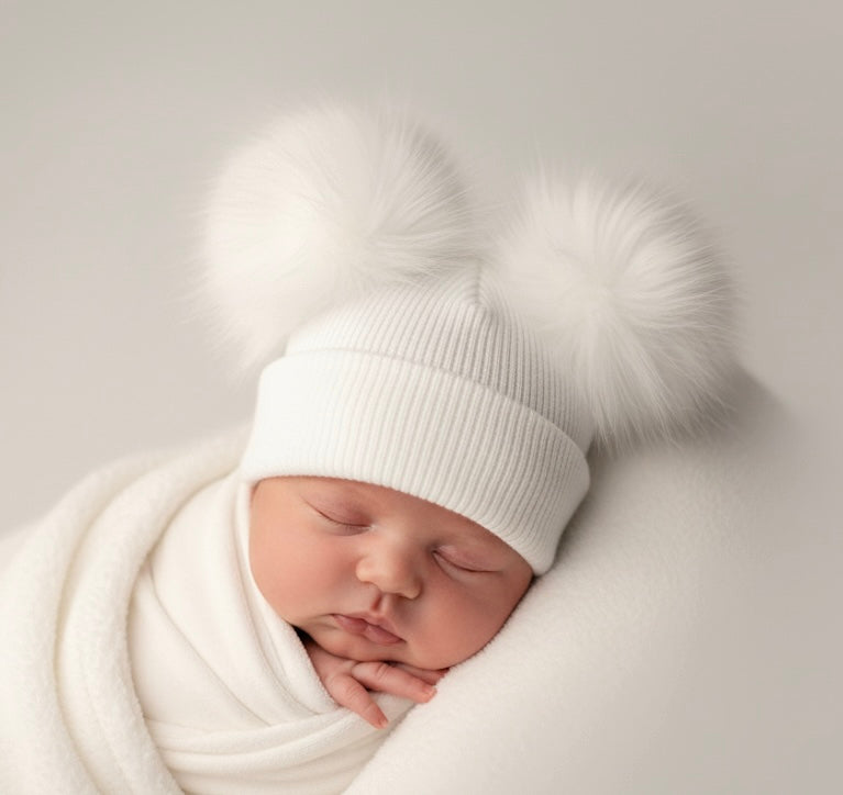 White Double Pom Hat
