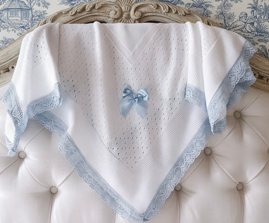 Spanish Lace Blanket - White/Blue